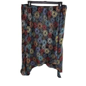 90s Y2K Vintage Giorgio Fiorlini Black Multicolor Flower Power Angled Hem Skirt